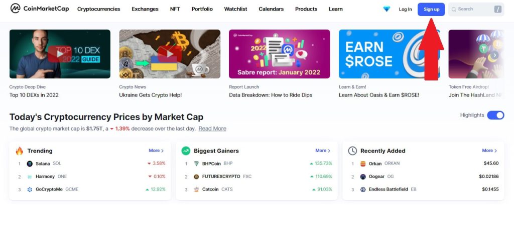 نحوه ثبت نام در کوین مارکت کپ (Coinmarketcap) چگونه است؟